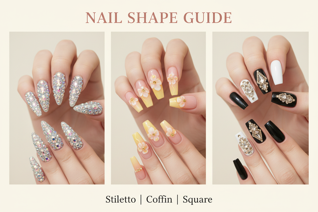 Discover which press-on nail shape flatters your hands best. Complete guide to stiletto, coffin, and square nails with expert tips for choosing the perfect shape.
