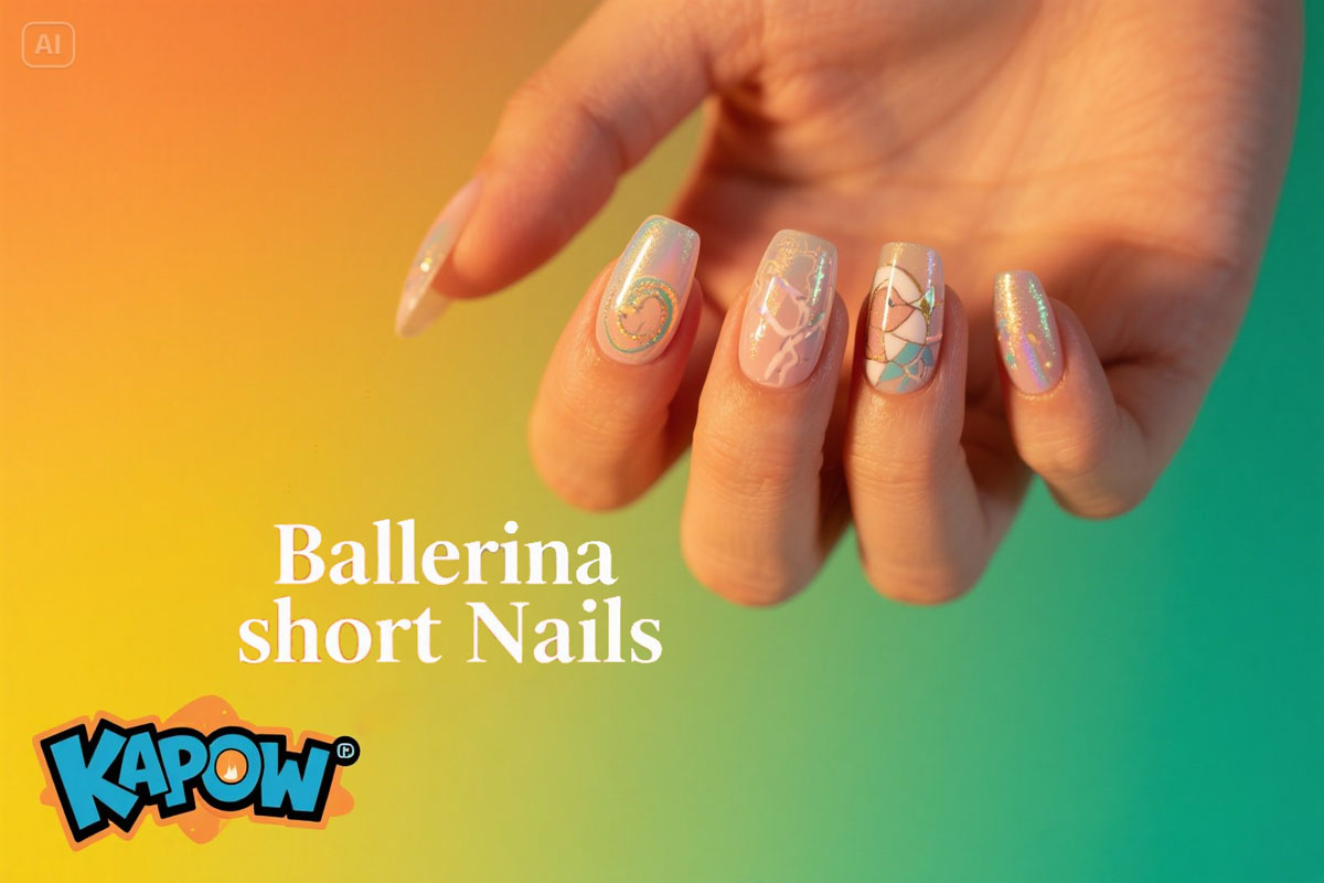 Ballerina short nails with coffin shape design in nude pink gel polish