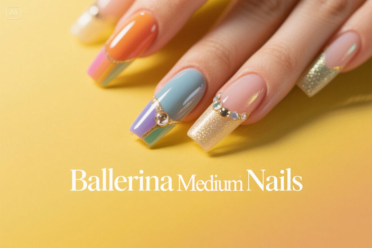 Ballerina medium nails with coffin shape design in nude pink gel polish