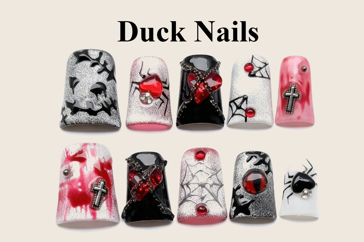 KAPOWNAILS Flare press-on nails feature a unique duckbill shape that flares out at the tips