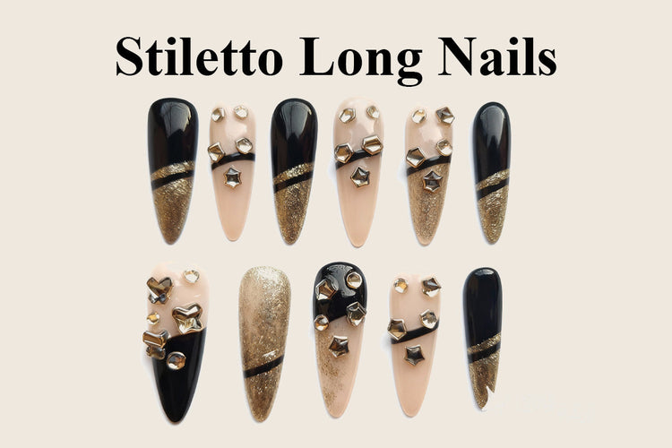 Make a bold statement with KAPOWNAILS Stiletto Long press-on nails.