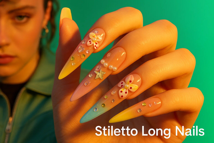 Make a bold statement with KAPOWNAILS Stiletto Long press-on nails.