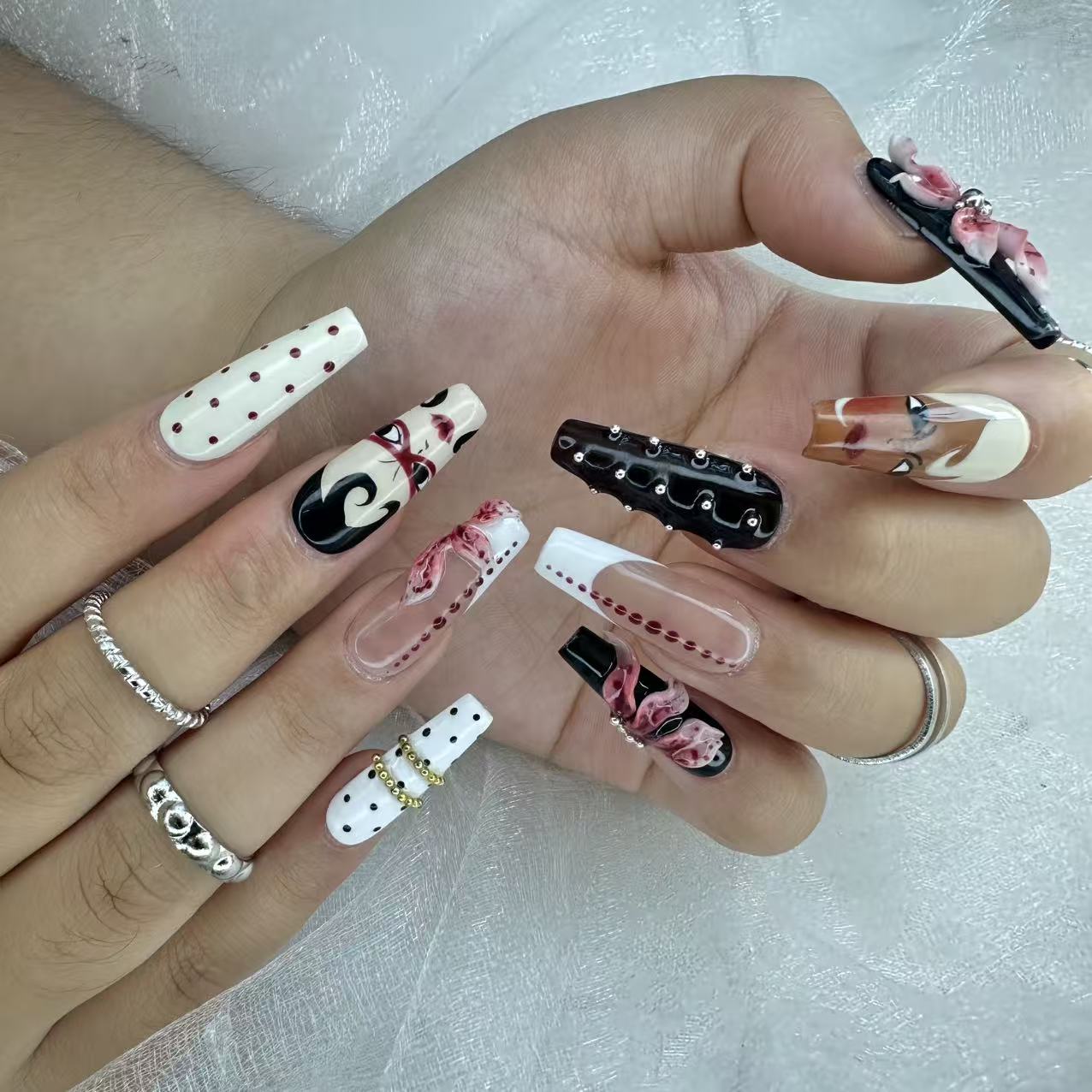 Vintage Glam 3D Floral Nails | Long Coffin Luxury Set