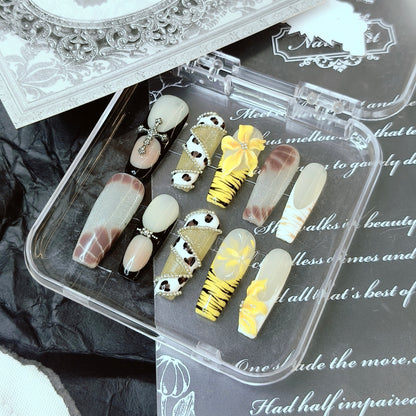 Wild Leopard Tiger Nails | Long Coffin Crystal Chain Set