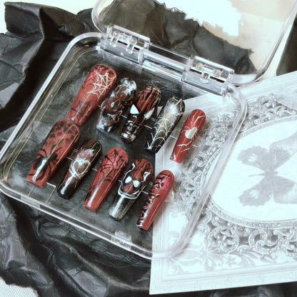 Blood Spider Venom Nails | Long Coffin Horror Set