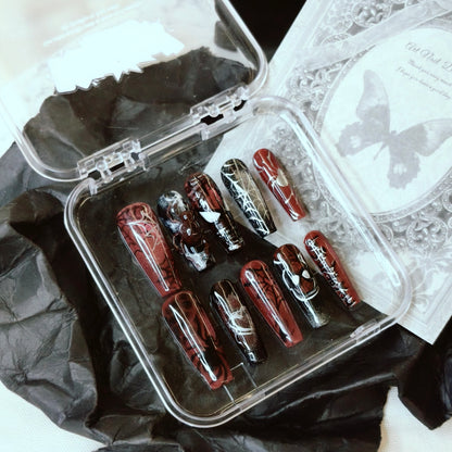 Blood Spider Venom Nails | Long Coffin Horror Set