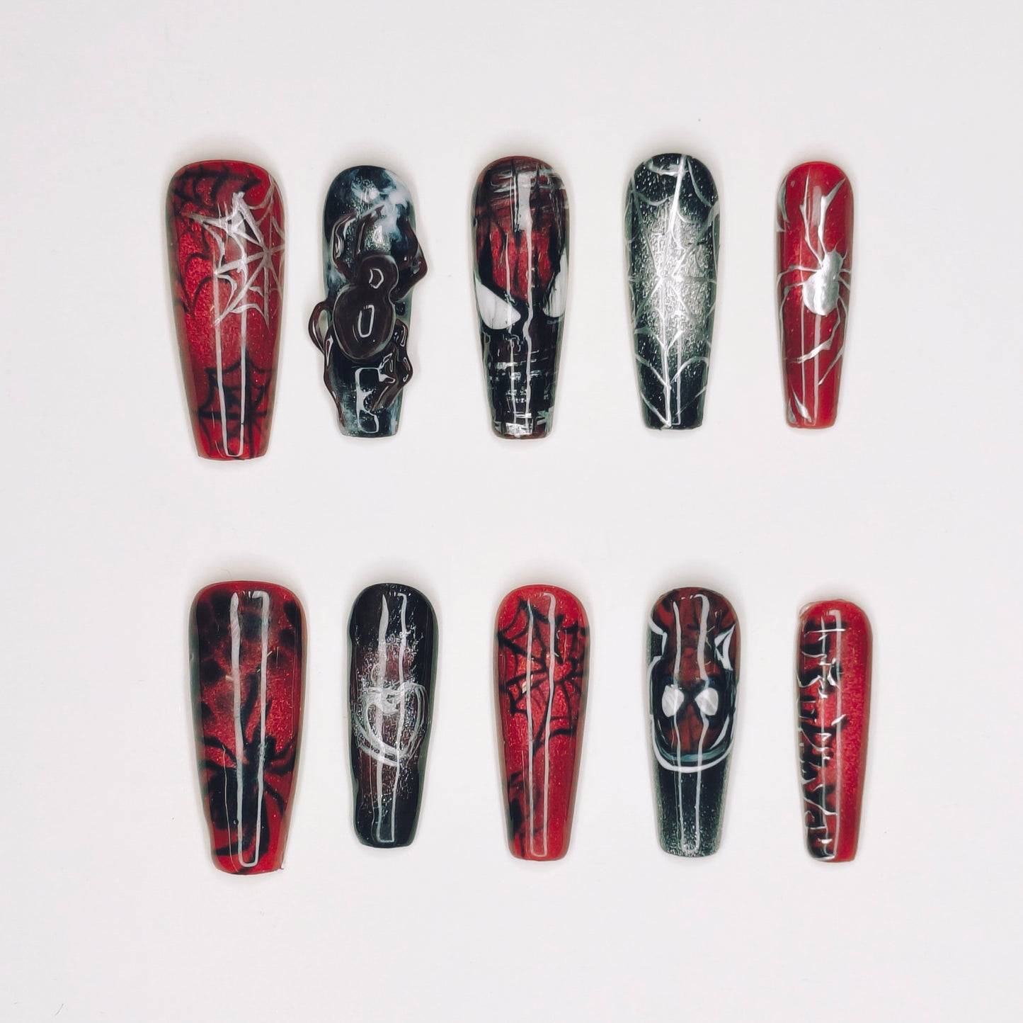 Blood Spider Venom Nails | Long Coffin Horror Set