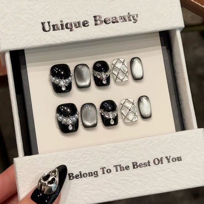  Handmade Squoval Shape Short Nails - Complete Modern Press On Set