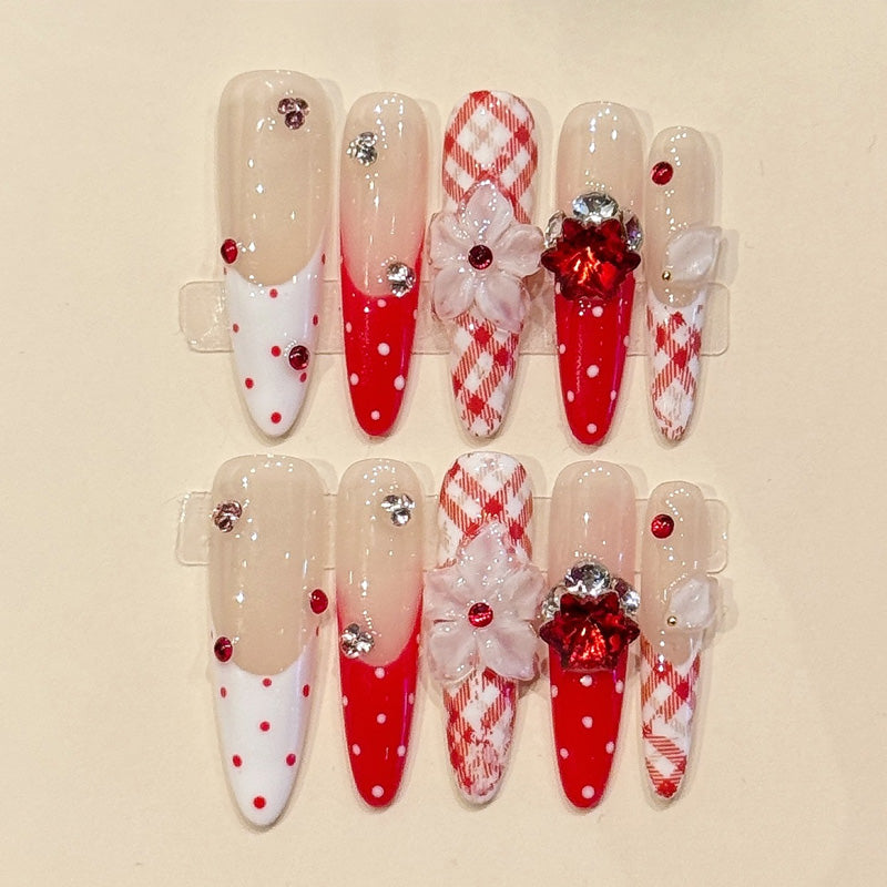 Handmade Stiletto Press-On Nails with Rhinestones