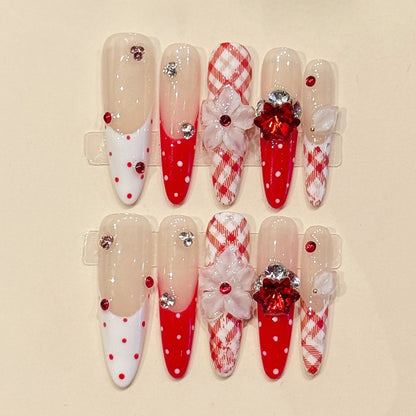 Handmade Stiletto Press-On Nails with Rhinestones