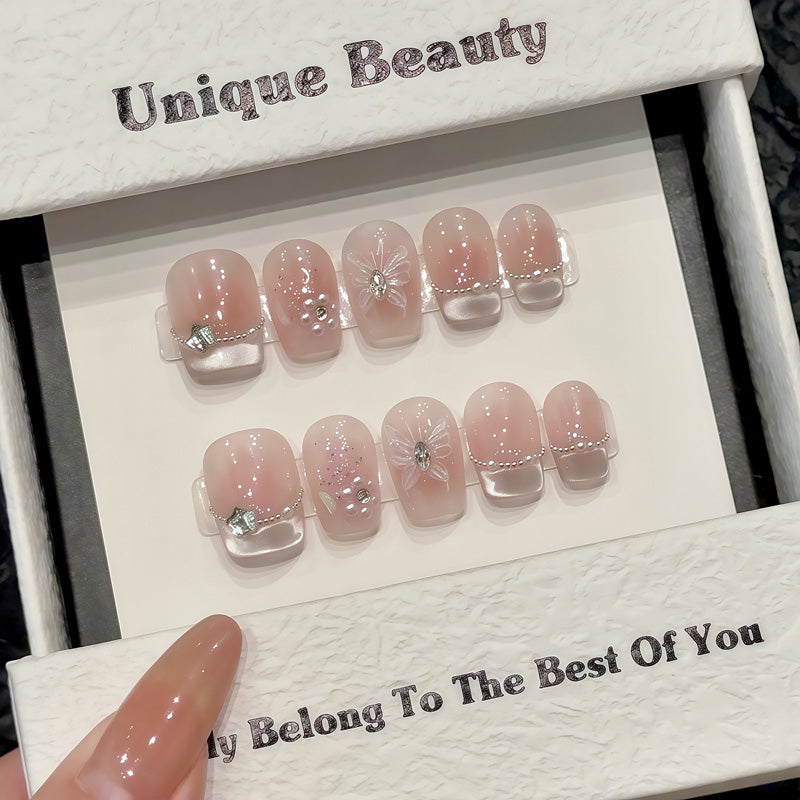 Handmade Squoval Shape Short Nails - Complete Celestial Press On Set