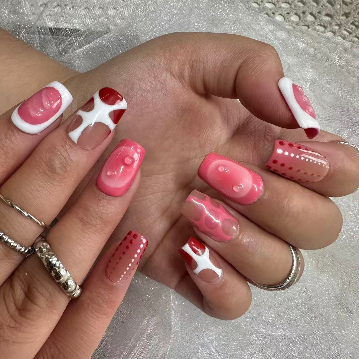 Abstract Art Nails | Short Square Reusable Nail Set