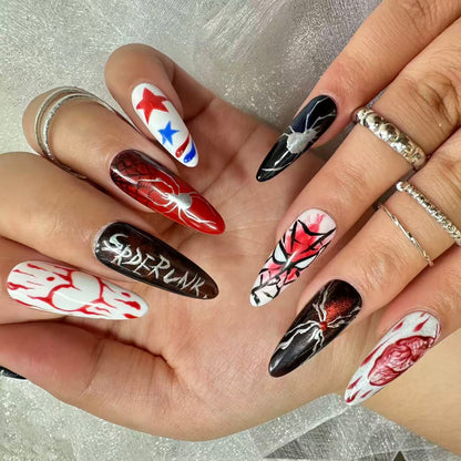 Spider Punk Nails | Long Stiletto Dark Hero Nail Set