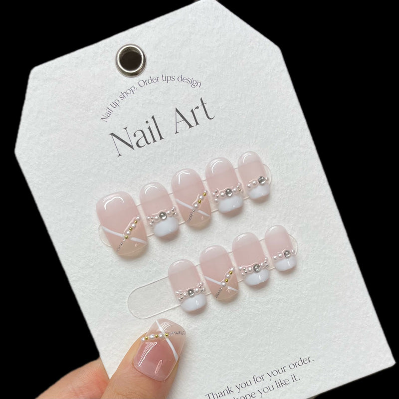 Handmade Coffin Shape Medium Nails - Complete Elegant Press On Set