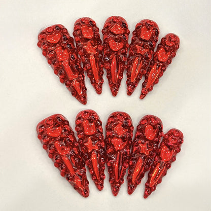 Red Glitter Long Stiletto Press-On Nails - Glamour Set