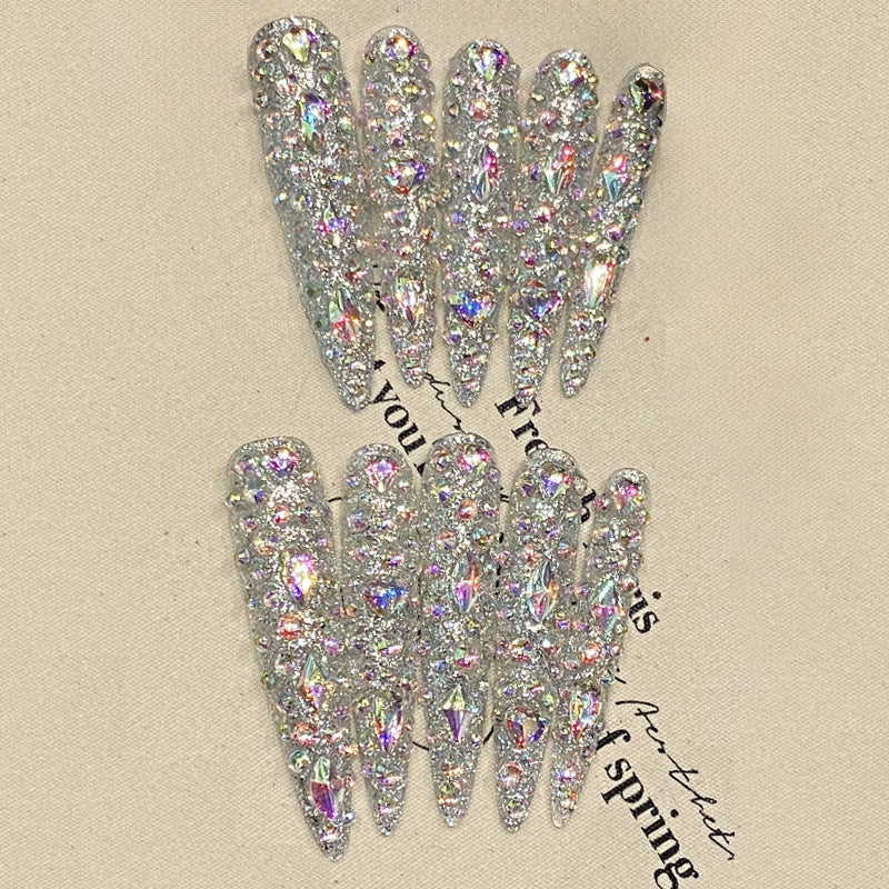 Rhinestone Stiletto Press - on Nails, Full - Bling Sparkly Party