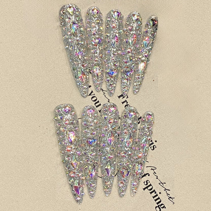 Rhinestone Stiletto Press - on Nails, Full - Bling Sparkly Party