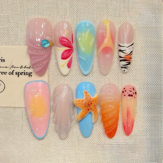 Ocean Starfish Gradient Nail Art Set - Summer Beach Vibes
