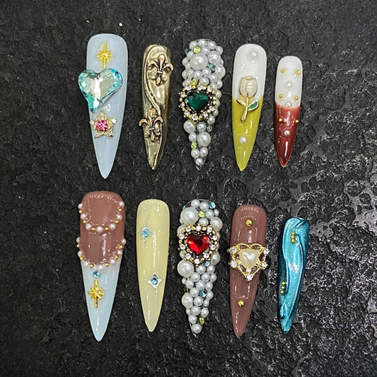 Ultra-Long Gemstone Stiletto Press-On Nails - Luxury Set
