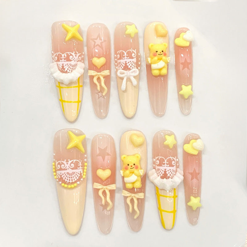 Stiletto Nails Yellow Cute Cartoon Star Moon Kawaii