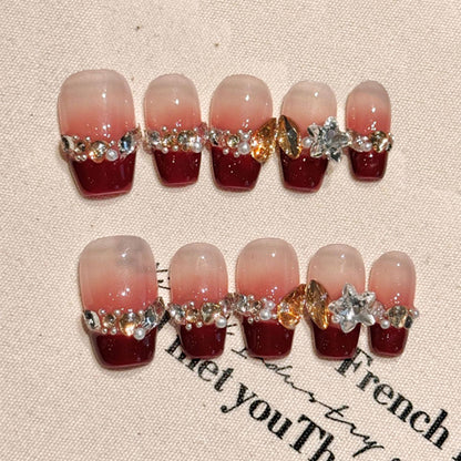 Coffin Medium Press-On Nails - Luxury Gems