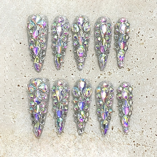 Rhinestone - Encrusted Stiletto Nails, Sparkling Glamorous Party