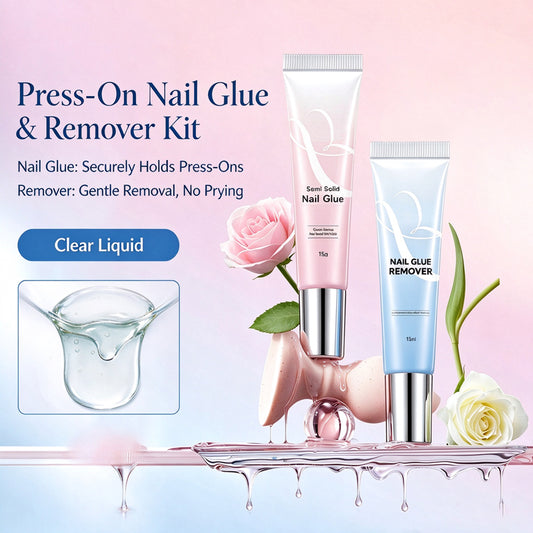 Kapownails semi-solid press-on nail glue and remover kit with 15g glue tube and 15ml remover tube