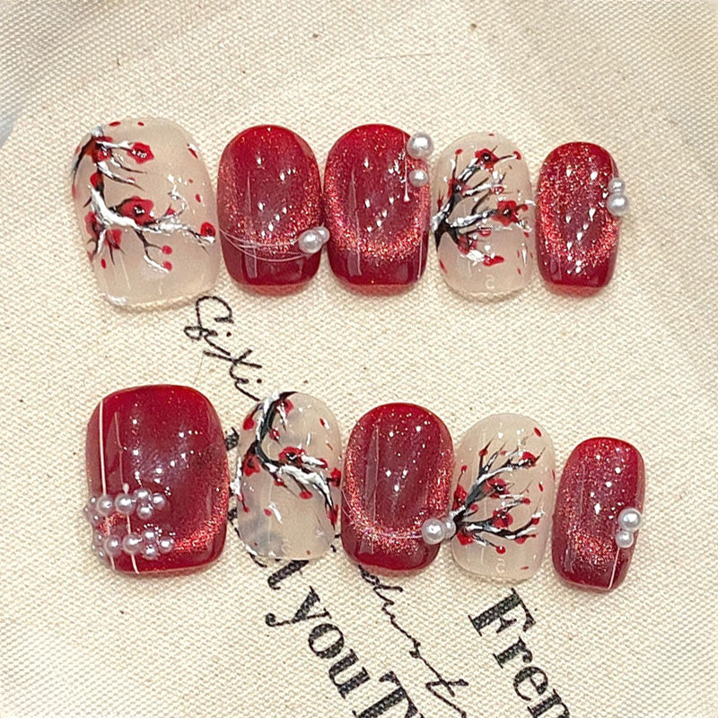 Squoval Short Press-On Nails - Cherry Bloom