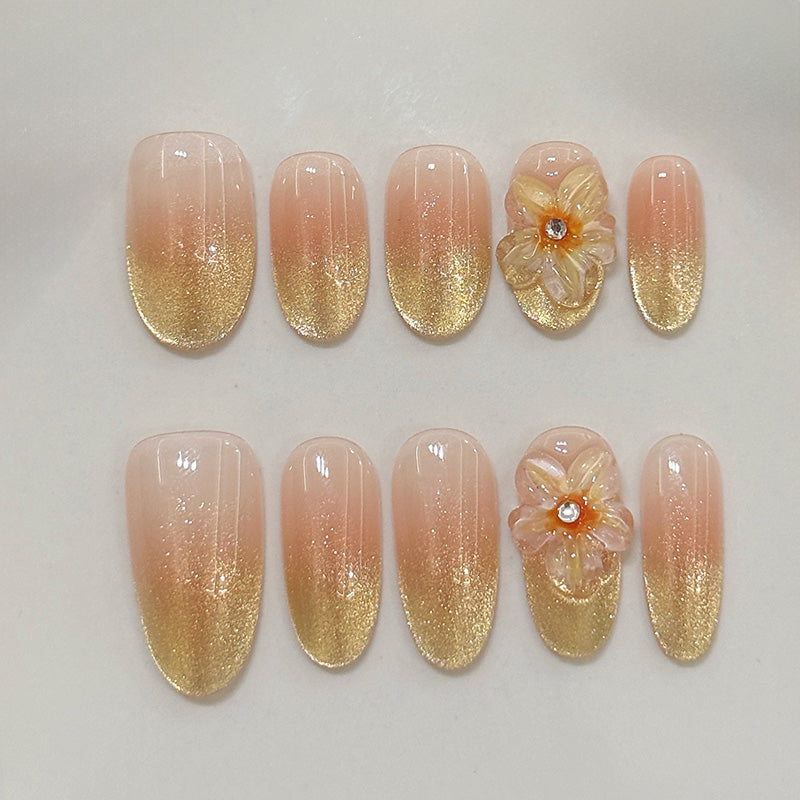 Golden Glitter Gradient with 3D Flower Accents, Elegant Shimmering