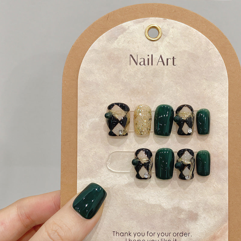  Handmade Coffin Shape Short Nails - Complete Geometric Press On Set