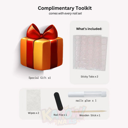Kapownails press-on nail application accessories included with the nail set