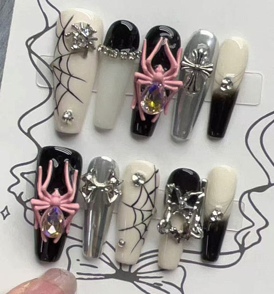 Glam Spider Press On Nails - Cross & Crystal Design | Kapownails