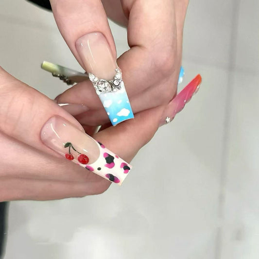 Gradient Floral & Starry Press On Nails - Rhinestone Glam | Kapownails