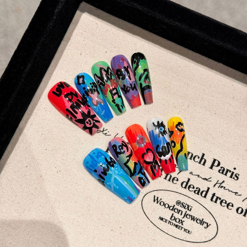 Colorful Graffiti Coffin Press-On Nails - Street Art Set