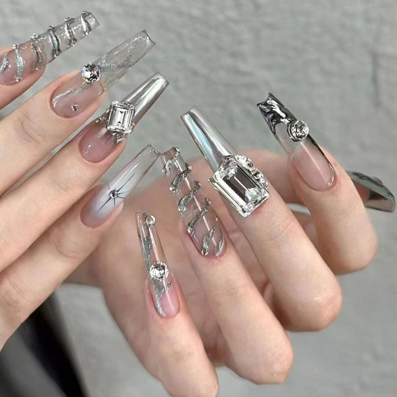 Kapownails Rhinestone Stripe Press-On Nails - Long Glossy Fake Nails Set