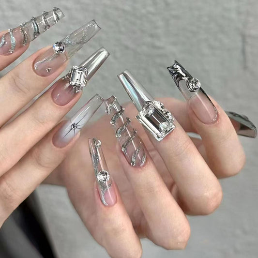Kapownails Rhinestone Stripe Press-On Nails - Long Glossy Fake Nails Set