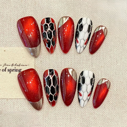 Red Black Leopard Almond Press-On Nails - Wild Animal Set