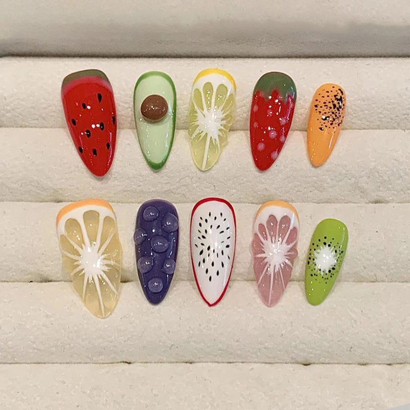 Almond Nails Fruit Theme Colorful Handmade Press On