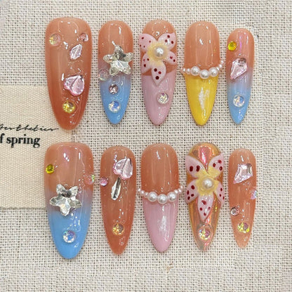 Cute Colorful Almond Press-On Nails - Kawaii Charm Set