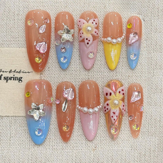 Cute Colorful Almond Press-On Nails - Kawaii Charm Set