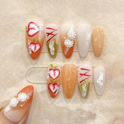 Mixed Shape Nails Heart Pattern Almond Square Handmade Design