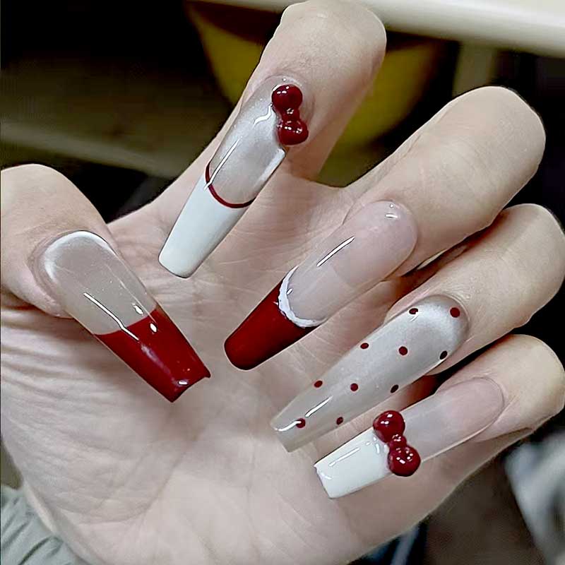 Kapownails French Press On Nails with Red Beads - Classic Glam Design