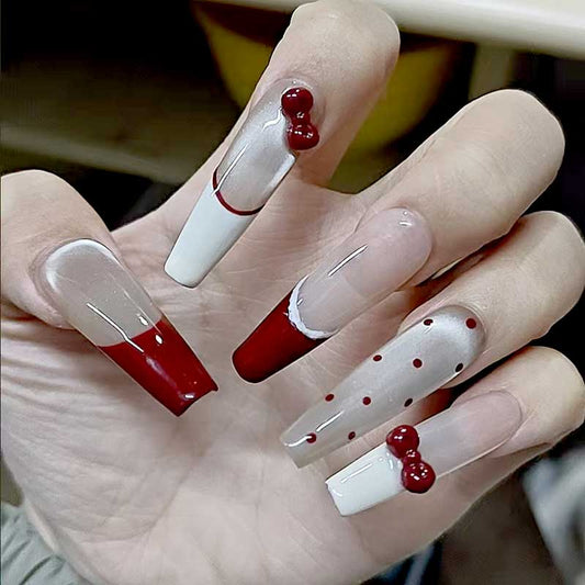 Kapownails French Press On Nails with Red Beads - Classic Glam Design