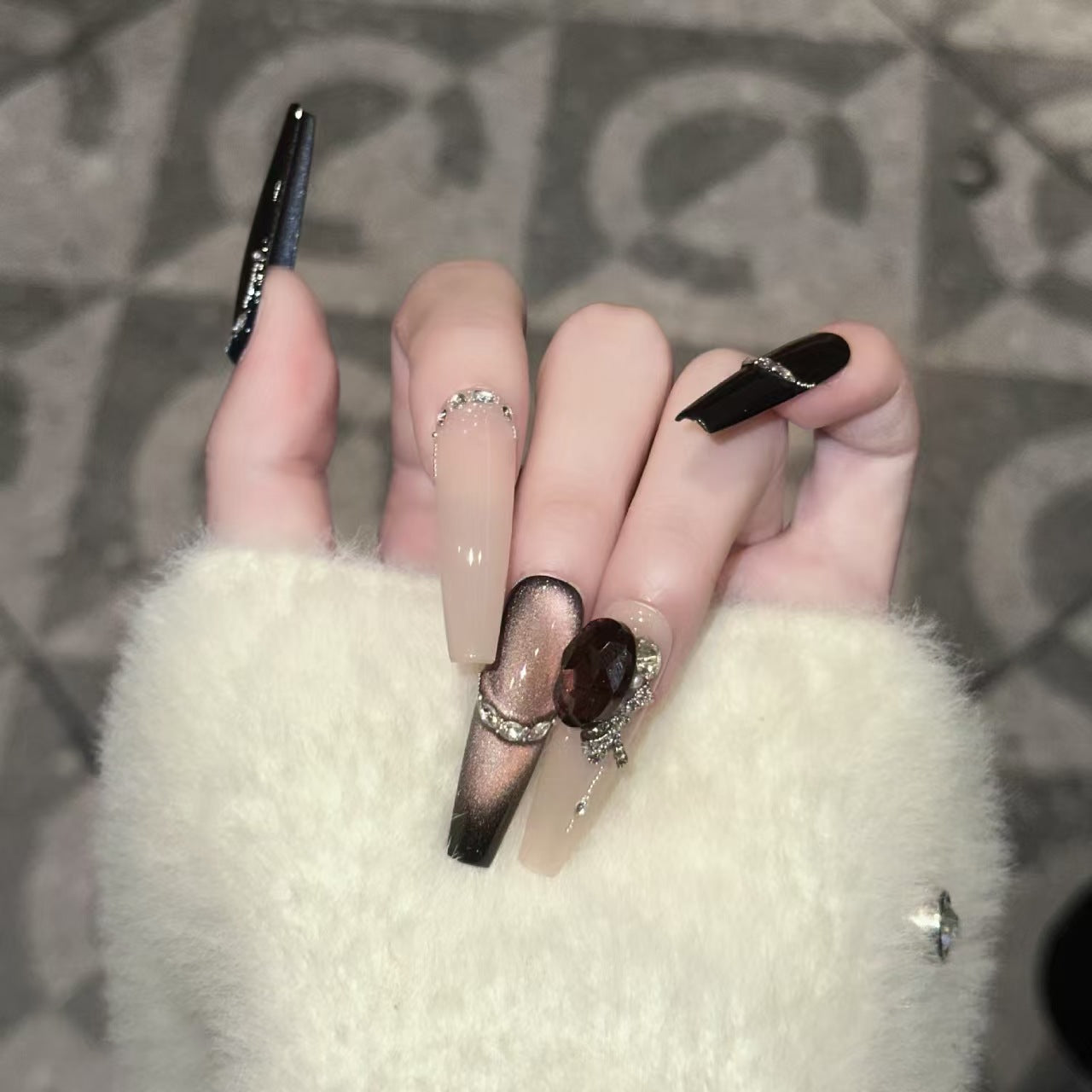 Kapownails Trio Press On Nails Set - Matte, Nude & Cat-Eye Rhinestone Glam