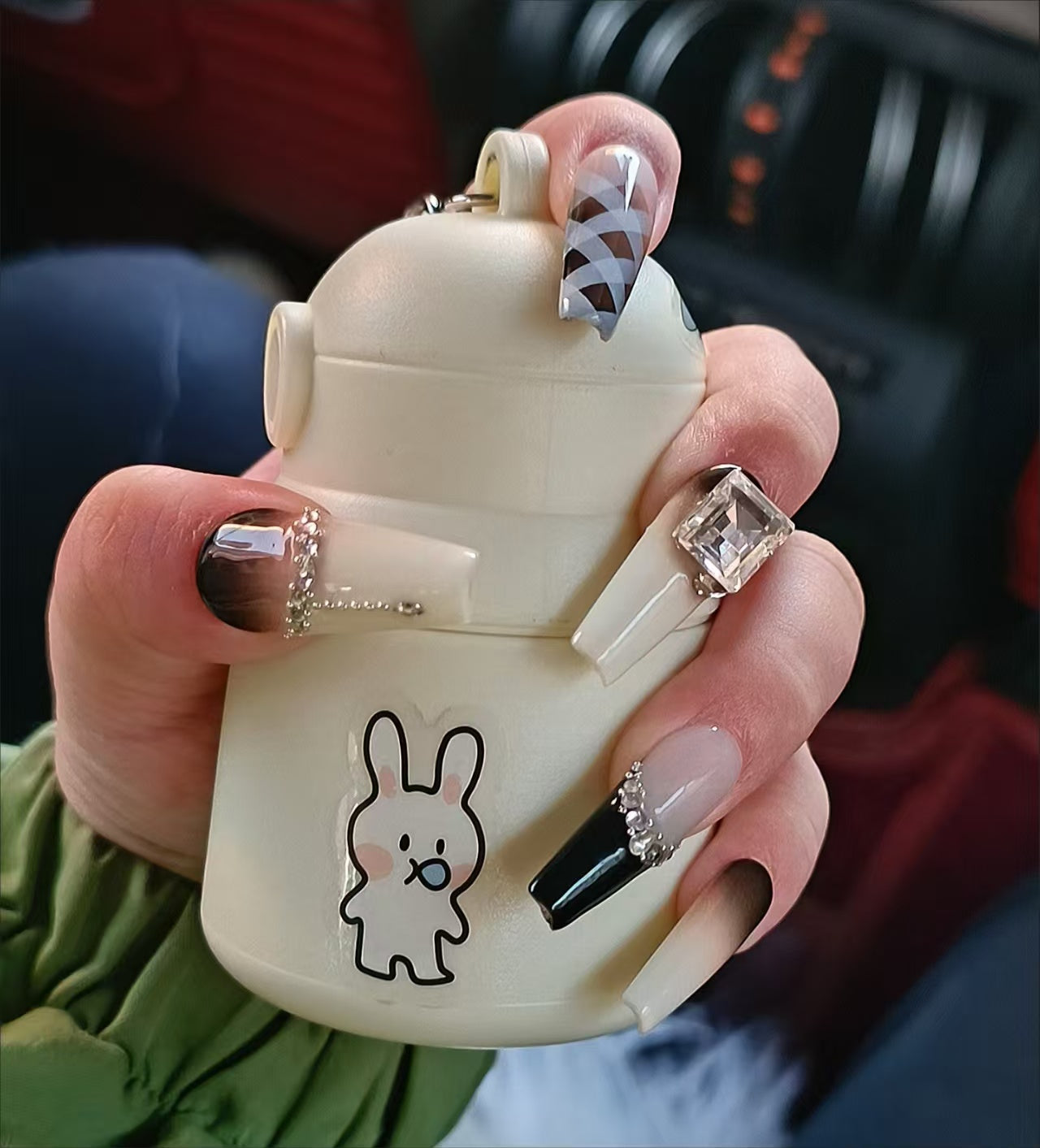 Kapownails Plaid & Glitter Press On Nails - Winter Ready Rhinestone Gel Set