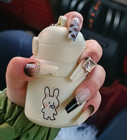 Kapownails Plaid & Glitter Press On Nails - Winter Ready Rhinestone Gel Set