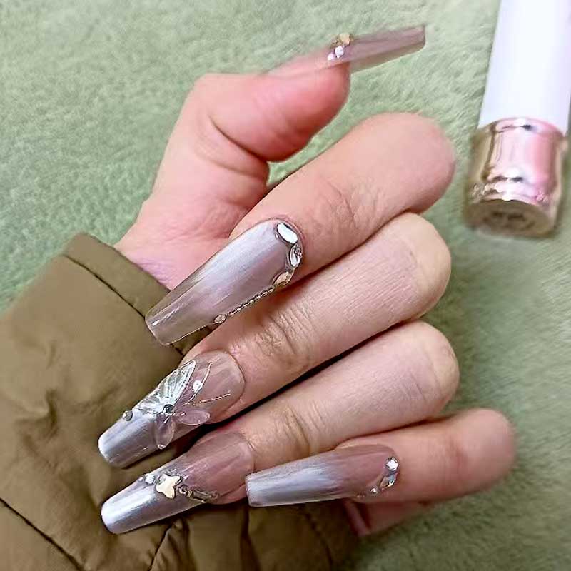 Kapownails Magnetic Cat-Eye Press On Nails - Gold Accents & Crystal Glam