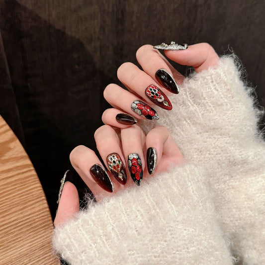  Red Black Floral Design - Dramatic Rose Pattern Nail Art