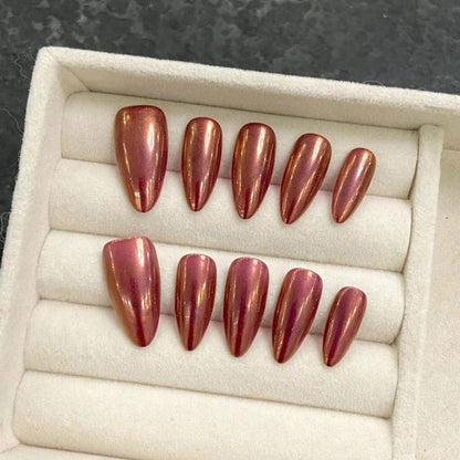 Handmade Press On Chrome Nails - Complete Metallic Nail Set