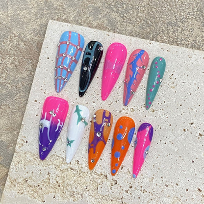 Handmade Press On Abstract Nails - Complete Artistic Nail Set